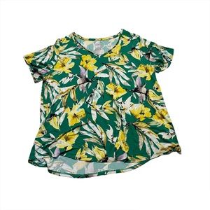 Evri Floral Jersey Knit Stretchy Short Sleeve Casual V Neck Blouse Top Size 1X